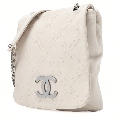 CHANEL Calfskin Big Coco Diamond Stitch Chain Shoulder Ivory Silver-Tone Hardware, Pre-Owned