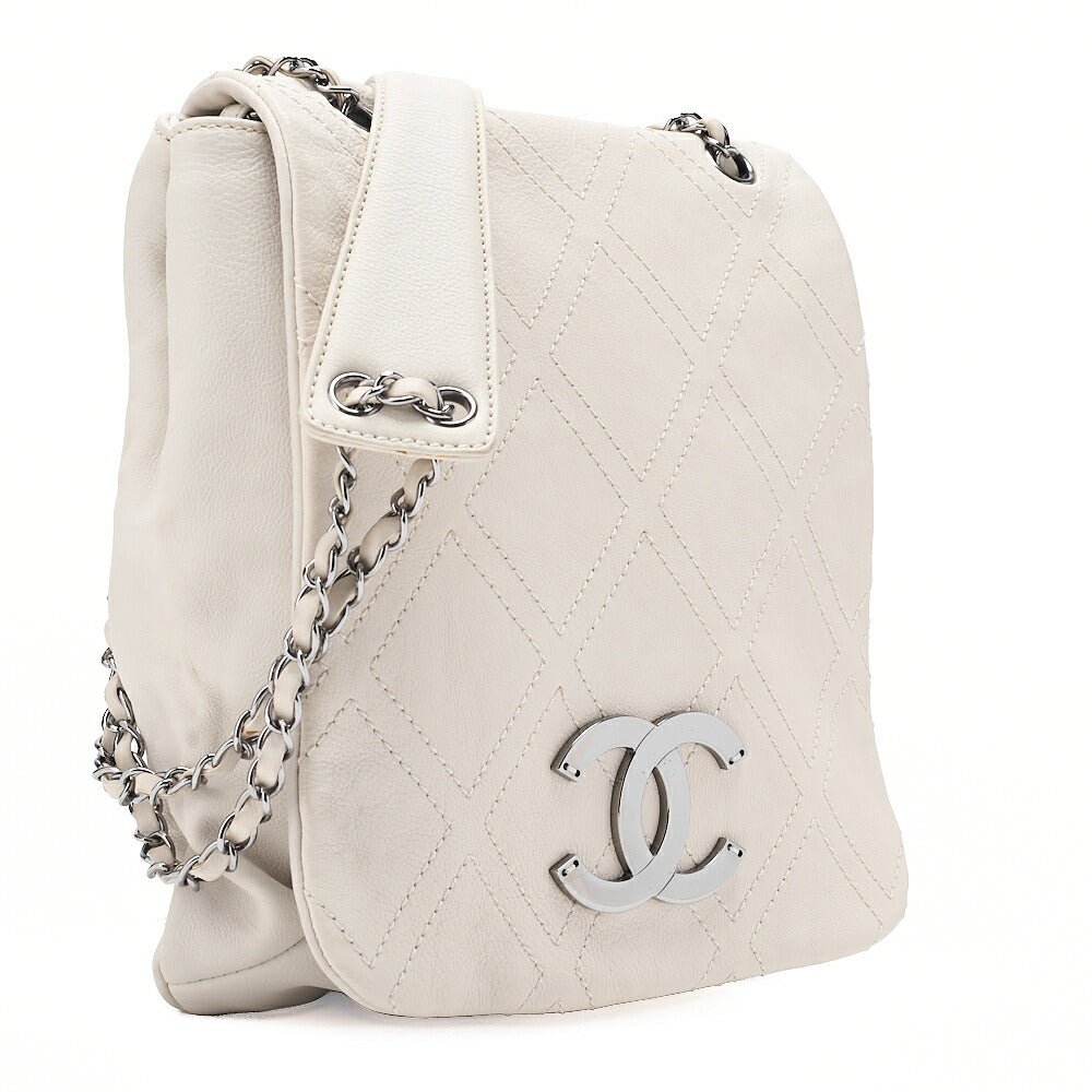 CHANEL Calfskin Big Coco Diamond Stitch Chain Shoulder Ivory Silver-Tone Hardware, Pre-Owned
