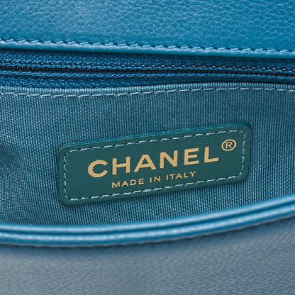 シャネル キャビアスキン マトラッセ ターンロック 2WAY チェーンショルダー ディール グリーン ゴールド金具 中古