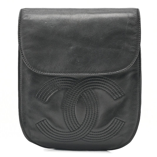 CHANEL Lambskin Cocomark Chain Backpack Black Silver-Tone Hardware, Pre-Owned