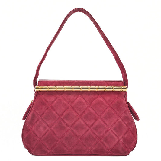 CHANEL Suede Matelasse Coco Mark Shoulder Hand Red Gold-Tone Hardware, Pre-Owned