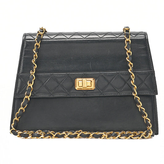 CHANEL Matelasse Trapezoidal 2.55 Lock Single Flap Chain Shoulder Lambskin Black Gold-Tone Hardware, Pre-Owned