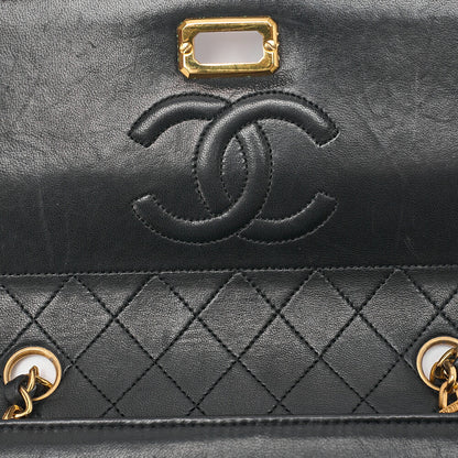 シャネル マトラッセ 台形 2.55 ロック シングル フラップ チェーンショルダー ラムスキン 黒 ゴールド金具 中古