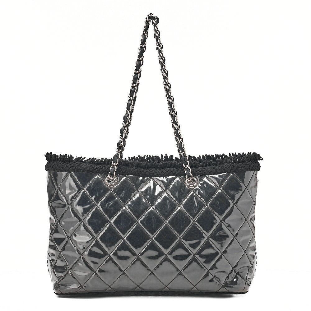 CHANEL Tweed x Leather x Vinyl Matelasse Chain Tote Bag Black Silver-Tone Hardware, Pre-Owned