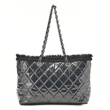 CHANEL Tweed x Leather x Vinyl Matelasse Chain Tote Bag Black Silver-Tone Hardware, Pre-Owned