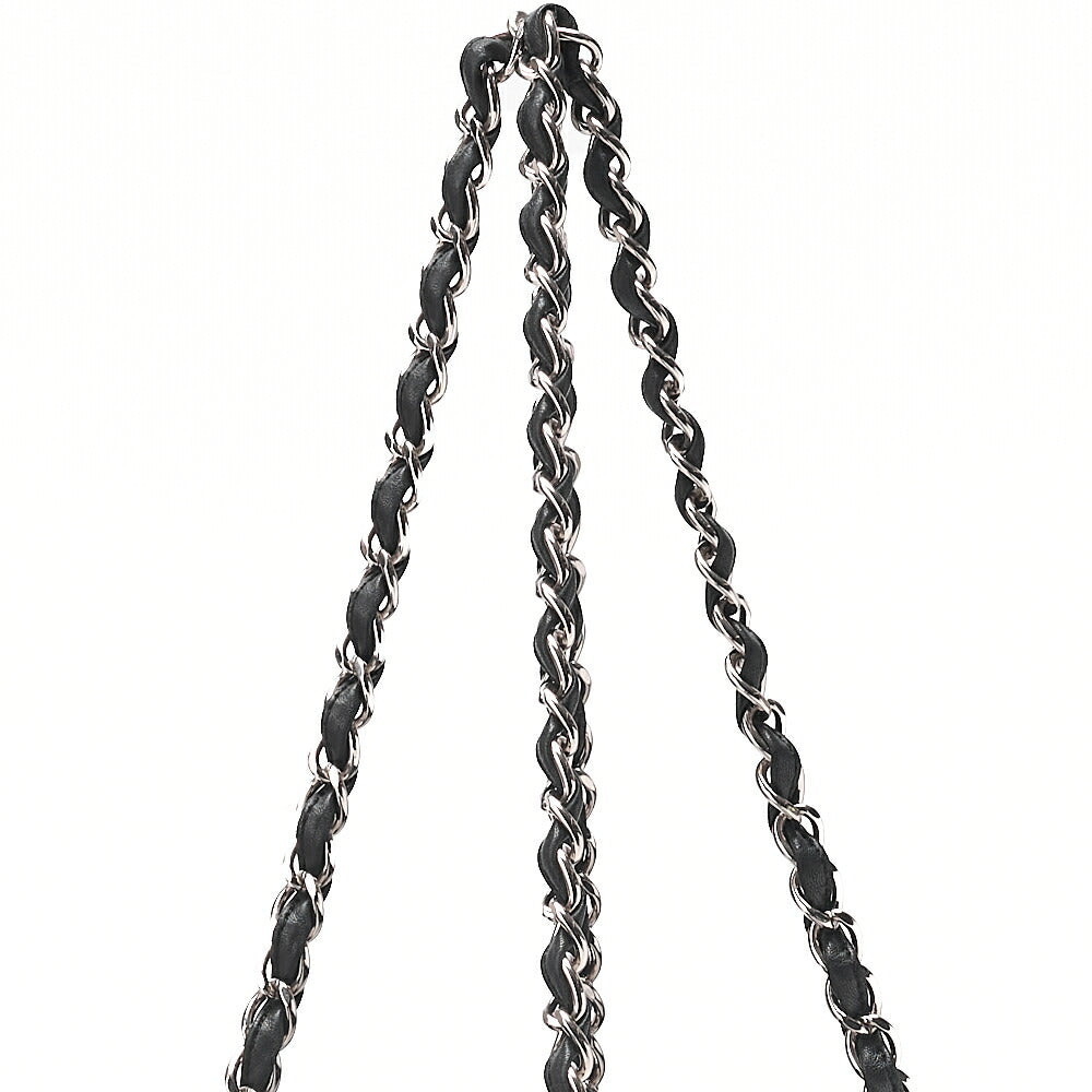 CHANEL Tweed x Leather x Vinyl Matelasse Chain Tote Bag Black Silver-Tone Hardware, Pre-Owned