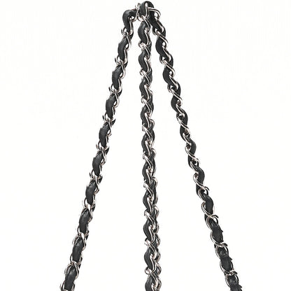 CHANEL Tweed x Leather x Vinyl Matelasse Chain Tote Bag Black Silver-Tone Hardware, Pre-Owned