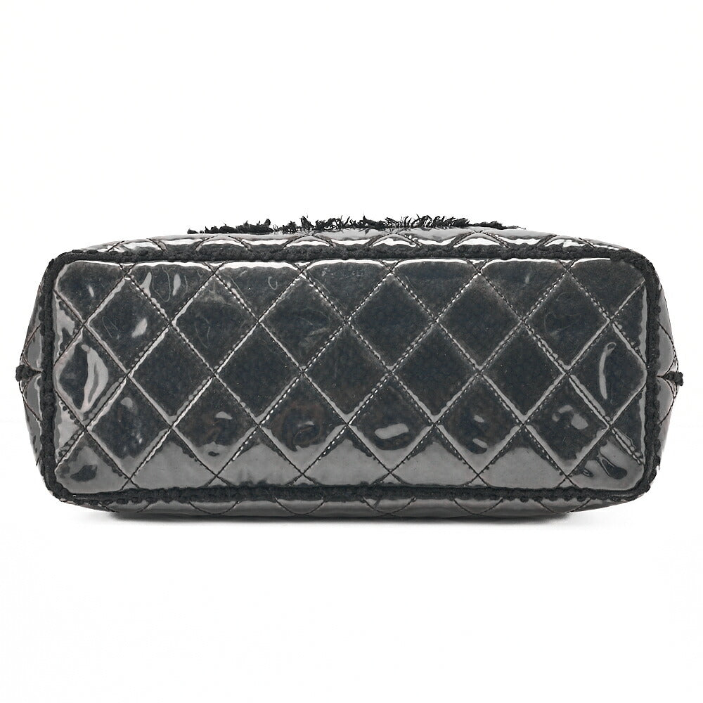 CHANEL Tweed x Leather x Vinyl Matelasse Chain Tote Bag Black Silver-Tone Hardware, Pre-Owned