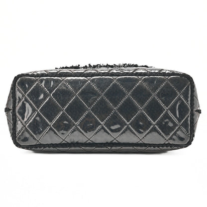 CHANEL Tweed x Leather x Vinyl Matelasse Chain Tote Bag Black Silver-Tone Hardware, Pre-Owned