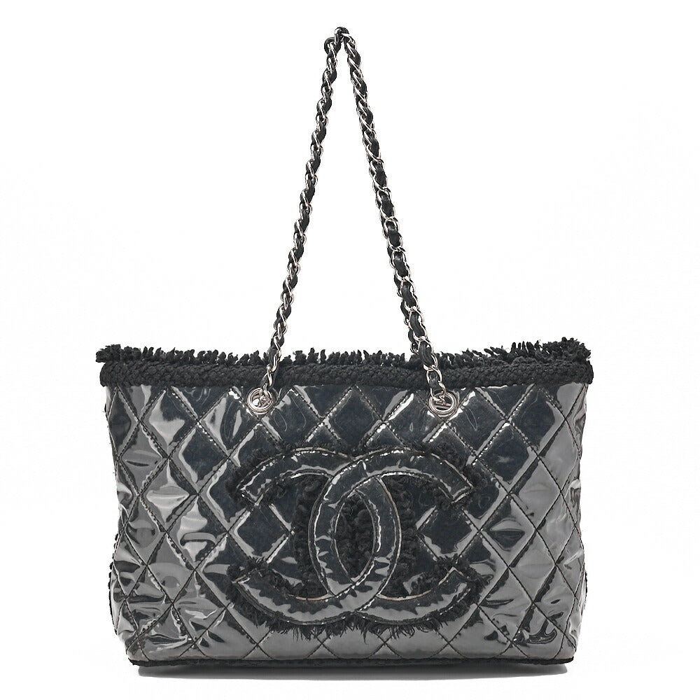 CHANEL Tweed x Leather x Vinyl Matelasse Chain Tote Bag Black Silver-Tone Hardware, Pre-Owned