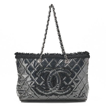 CHANEL Tweed x Leather x Vinyl Matelasse Chain Tote Bag Black Silver-Tone Hardware, Pre-Owned