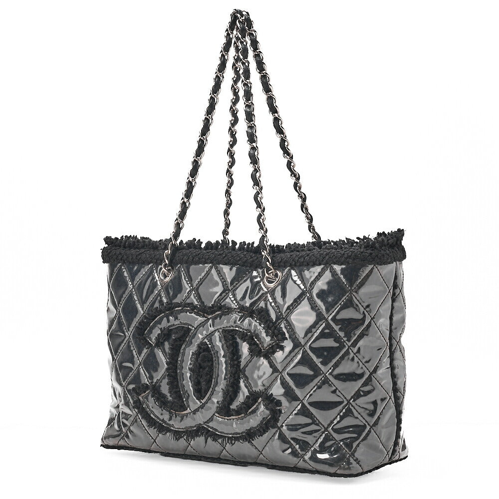 CHANEL Tweed x Leather x Vinyl Matelasse Chain Tote Bag Black Silver-Tone Hardware, Pre-Owned