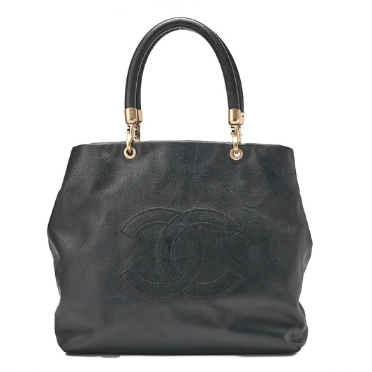 CHANEL Caviar Skin Big Coco Mark Handbag Detachable Black Gold-Tone Hardware, Pre-Owned