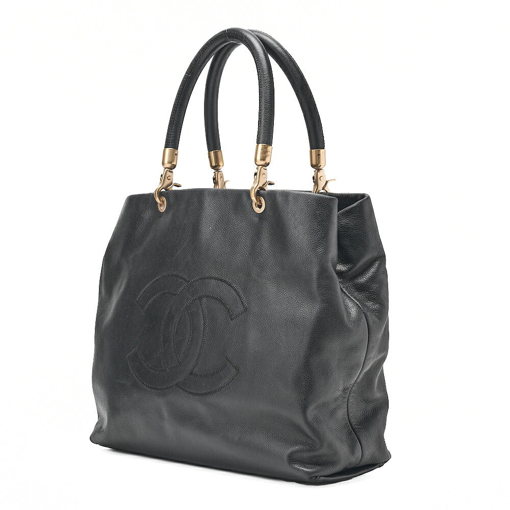 CHANEL Caviar Skin Big Coco Mark Handbag Detachable Black Gold-Tone Hardware, Pre-Owned