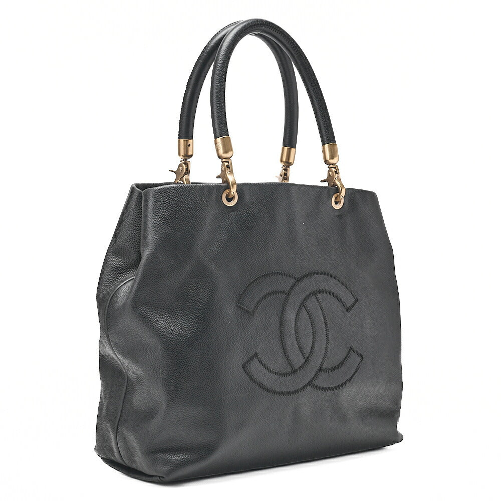 CHANEL Caviar Skin Big Coco Mark Handbag Detachable Black Gold-Tone Hardware, Pre-Owned