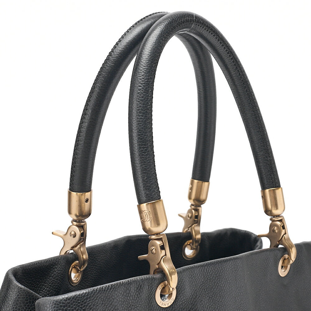 CHANEL Caviar Skin Big Coco Mark Handbag Detachable Black Gold-Tone Hardware, Pre-Owned