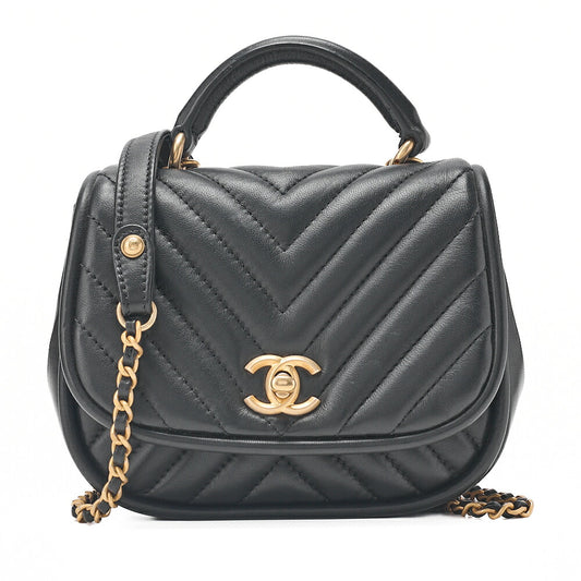 CHANEL Matelasse 2WAY Chevron Chain Shoulder Handbag Lambskin Black Gold -Tone Hardware, Pre-Owned