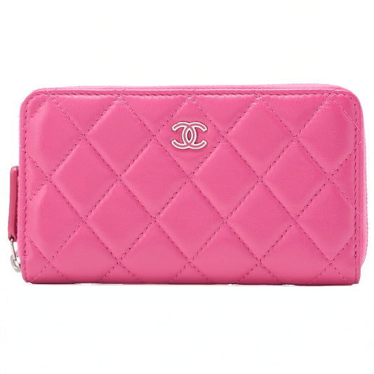 CHANEL Matelasse Round Wallet Lambskin Pink Silver-Tone Hardware, Pre-Owned