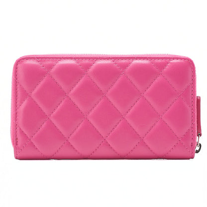 シャネル マトラッセ ラウンドファスナー長財布 ラムスキン ピンク シルバー金具 中古品