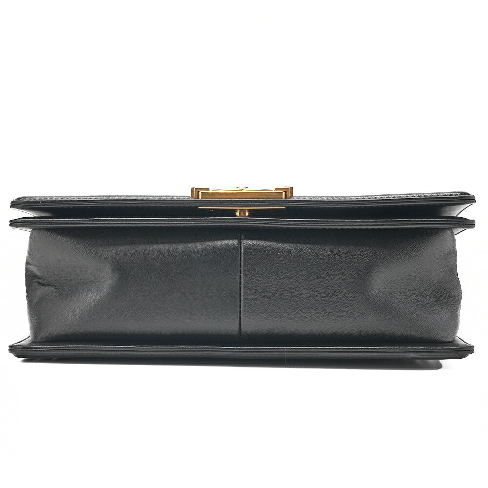 CHANEL Lambskin x Cotton Boy Chanel V-Stitch Chain Shoulder Black Gold-Tone Hardware, Pre-Owned