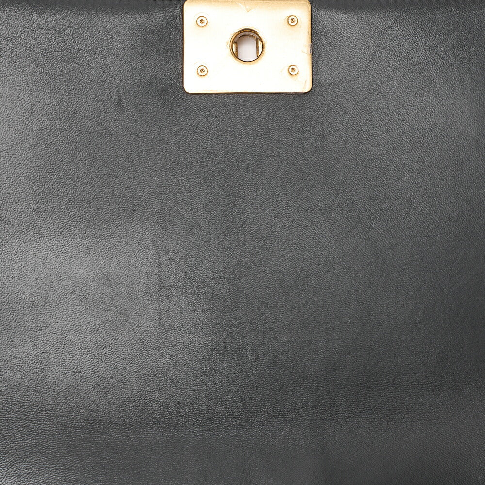 CHANEL Lambskin x Cotton Boy Chanel V-Stitch Chain Shoulder Black Gold-Tone Hardware, Pre-Owned