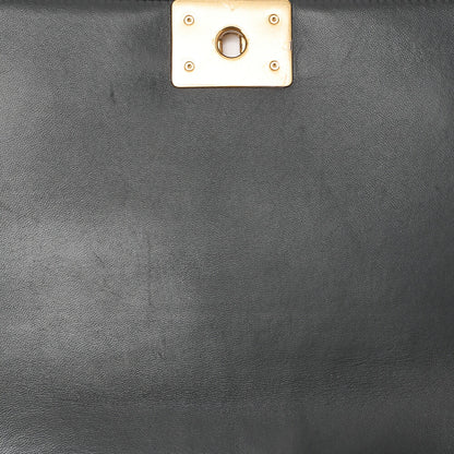 CHANEL Lambskin x Cotton Boy Chanel V-Stitch Chain Shoulder Black Gold-Tone Hardware, Pre-Owned