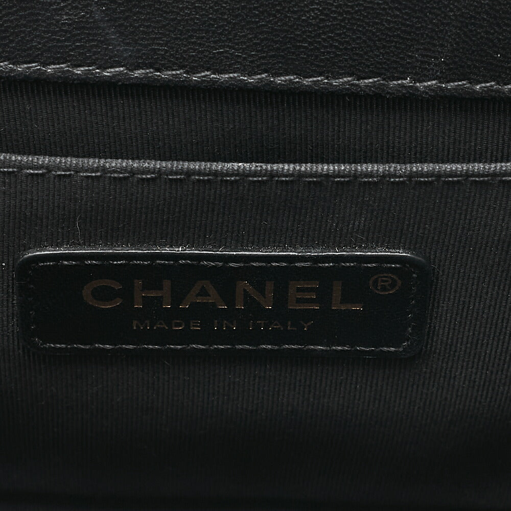 CHANEL Lambskin x Cotton Boy Chanel V-Stitch Chain Shoulder Black Gold-Tone Hardware, Pre-Owned