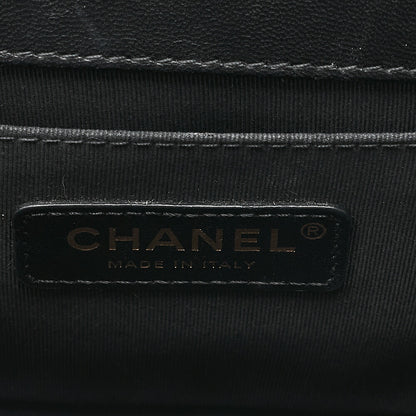 CHANEL Lambskin x Cotton Boy Chanel V-Stitch Chain Shoulder Black Gold-Tone Hardware, Pre-Owned