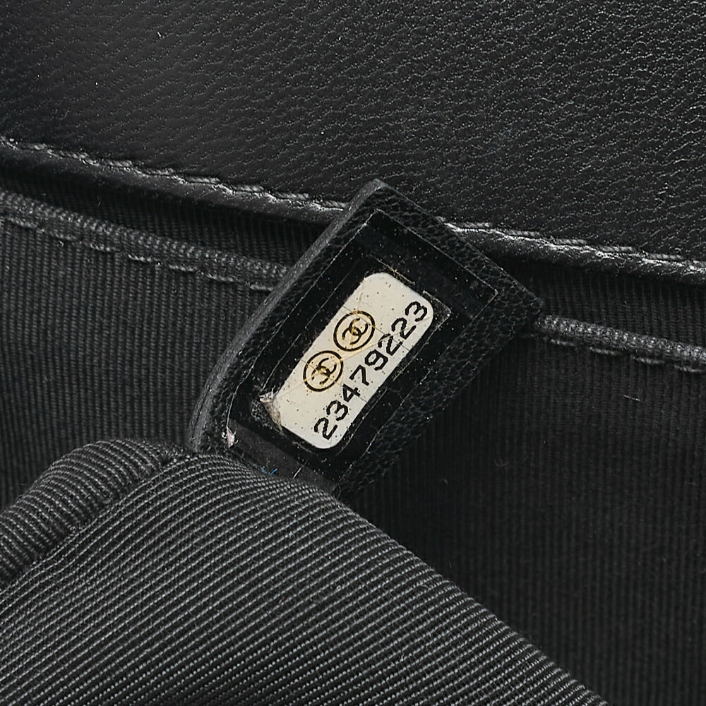 CHANEL Lambskin x Cotton Boy Chanel V-Stitch Chain Shoulder Black Gold-Tone Hardware, Pre-Owned