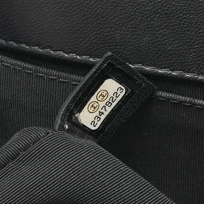 CHANEL Lambskin x Cotton Boy Chanel V-Stitch Chain Shoulder Black Gold-Tone Hardware, Pre-Owned