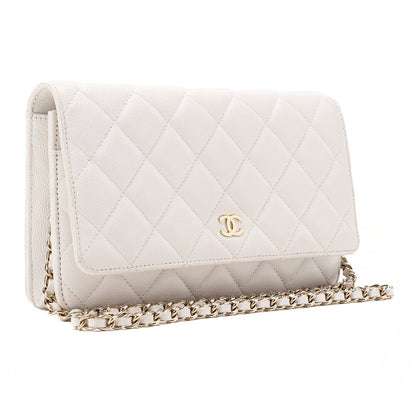 CHANEL シャネル マトラッセ チェーンウォレット キャビアスキン 白 ゴールド金具 中古