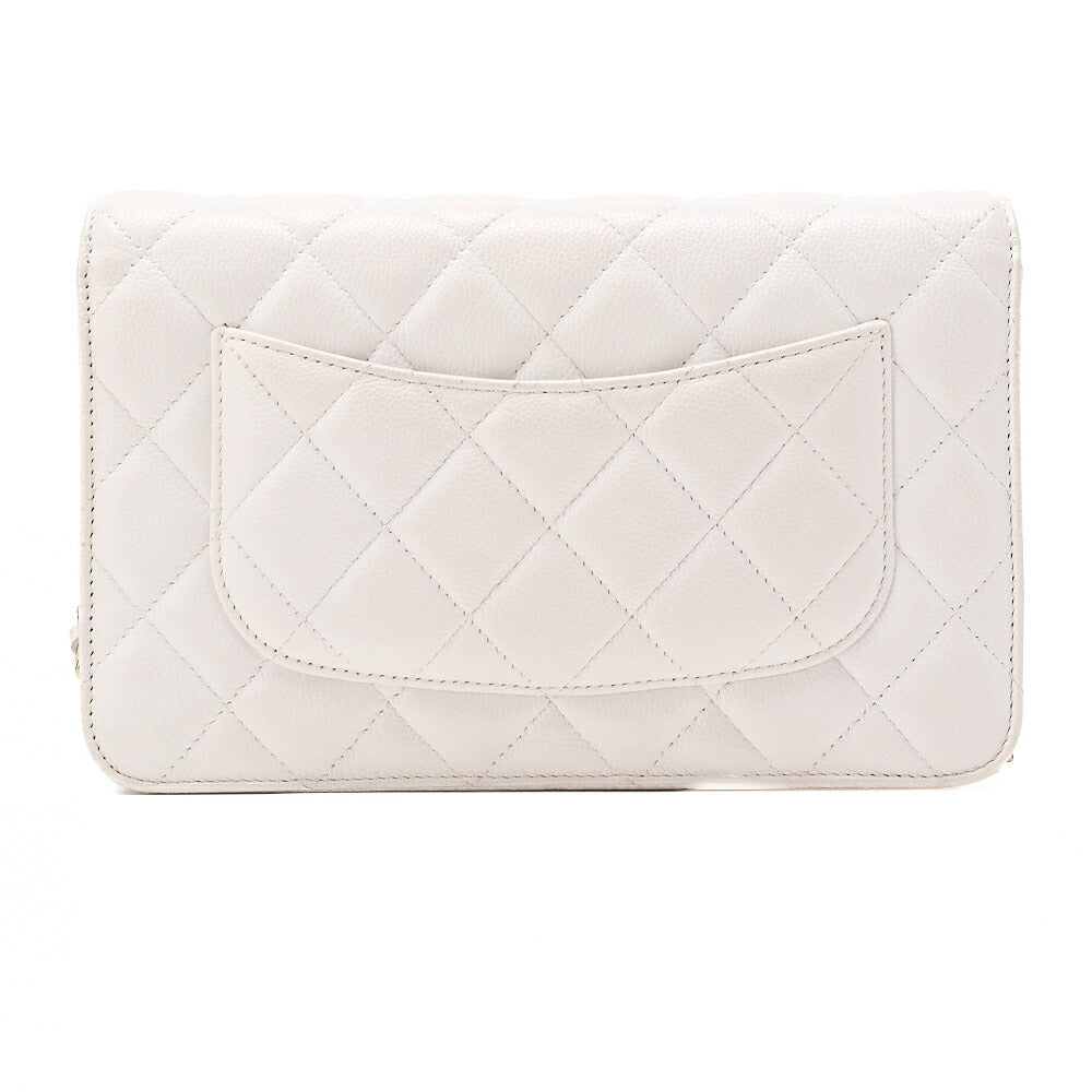 CHANEL シャネル マトラッセ チェーンウォレット キャビアスキン 白 ゴールド金具 中古