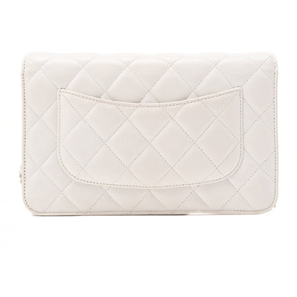 CHANEL シャネル マトラッセ チェーンウォレット キャビアスキン 白 ゴールド金具 中古