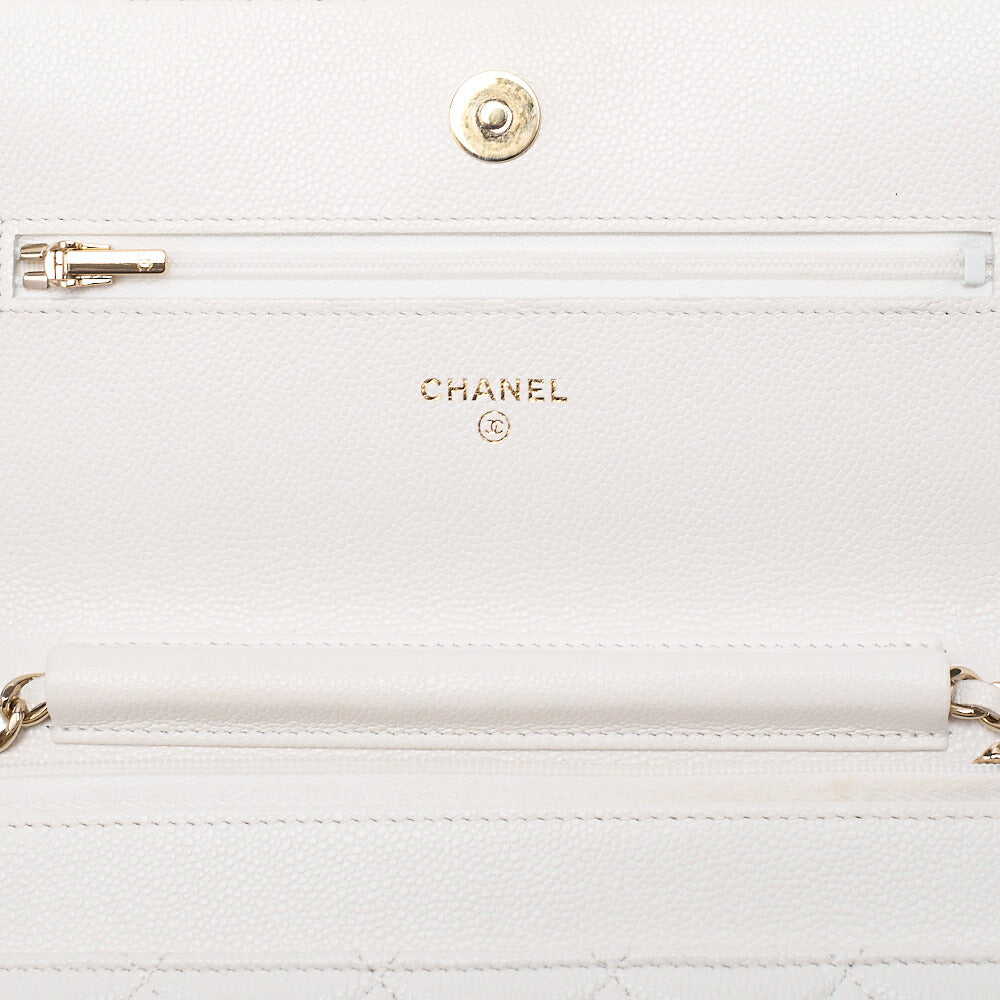 CHANEL シャネル マトラッセ チェーンウォレット キャビアスキン 白 ゴールド金具 中古