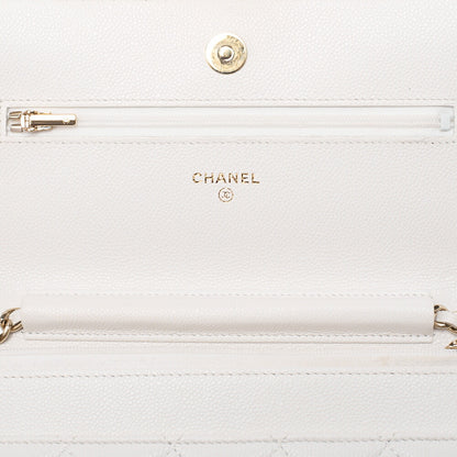 CHANEL シャネル マトラッセ チェーンウォレット キャビアスキン 白 ゴールド金具 中古