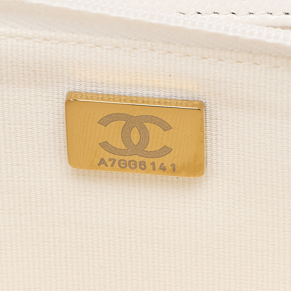 CHANEL シャネル マトラッセ チェーンウォレット キャビアスキン 白 ゴールド金具 中古