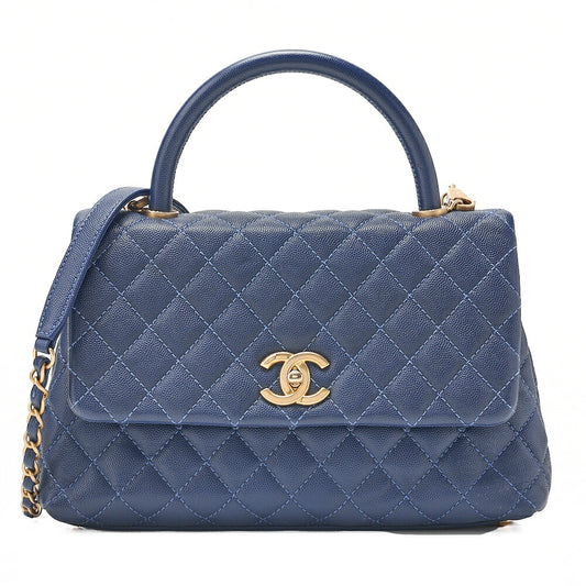 CHANEL Shoulder Bag Matelasse Coco Handle 2-Way Handbag Navy Gold-Tone Hardware, Pre-Owned