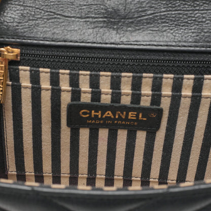 シャネル カーフスキン Vステッチ シェブロン ココマーク チェーンショルダーバッグ ブラック ゴールド金具 中古