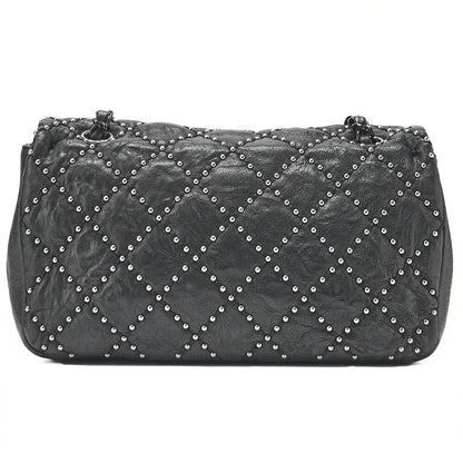 CHANEL カーフスキン スタッズ マトラッセ シングル フラップ チェーンショルダーバッグ ブラック 黒金具 中古品