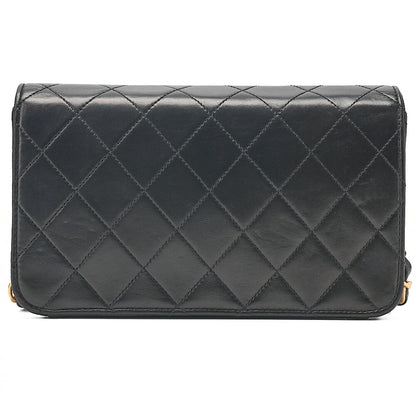 シャネル マトラッセ フルフラップ 19cm プッシュロック チェーンショルダー ラムスキン 黒 ゴールド金具 中古