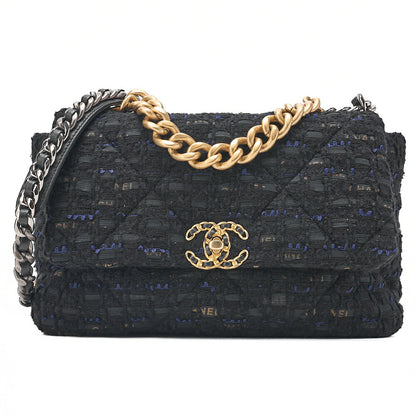 CHANEL Matelasse Chanel 19 Tweed 2-Way Chain Shoulder Black Gold x Silver -Tone Hardware, Pre-Owned