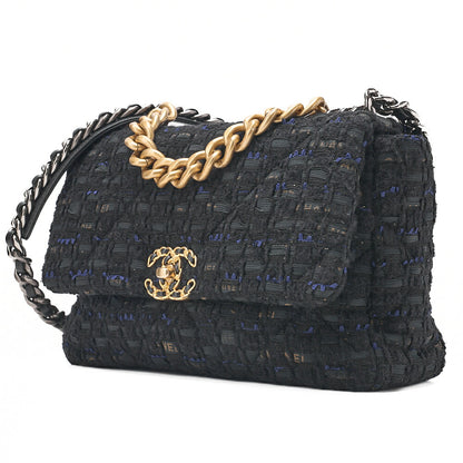 CHANEL Matelasse Chanel 19 Tweed 2-Way Chain Shoulder Black Gold x Silver -Tone Hardware, Pre-Owned