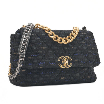 CHANEL Matelasse Chanel 19 Tweed 2-Way Chain Shoulder Black Gold x Silver -Tone Hardware, Pre-Owned