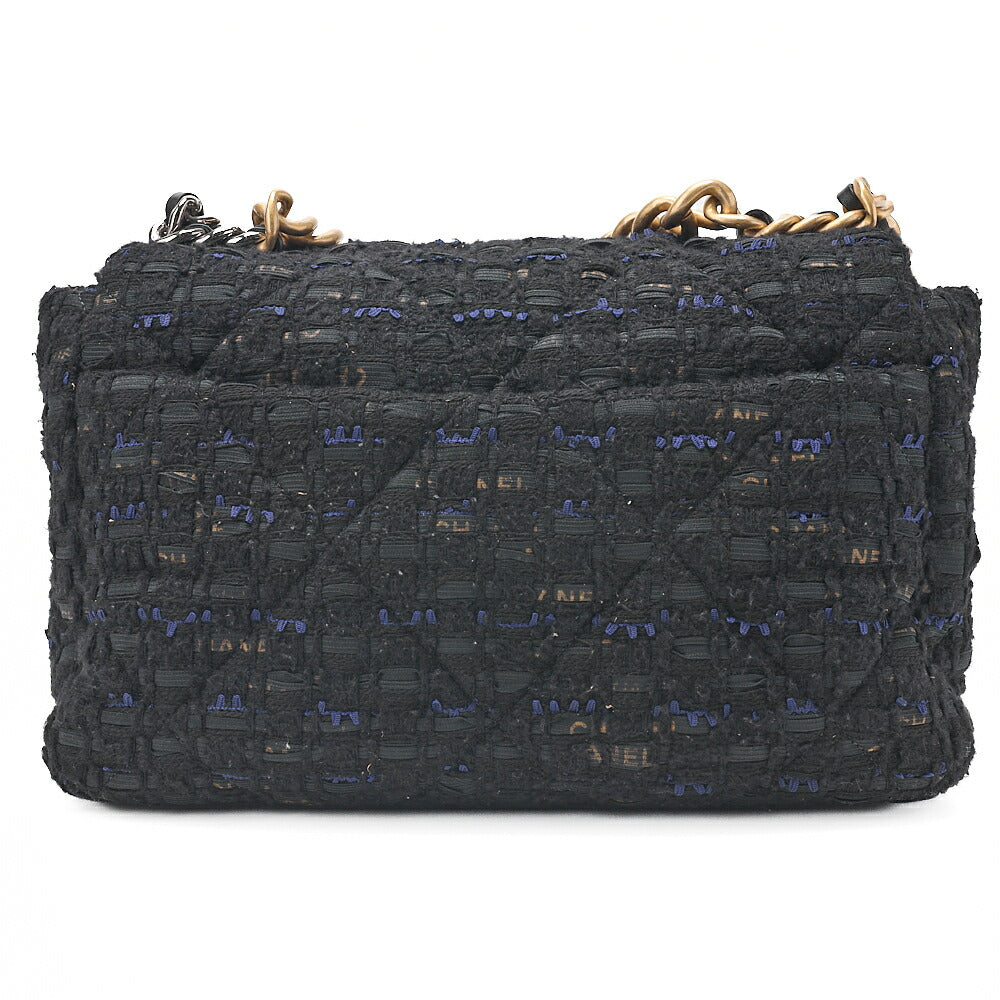 CHANEL Matelasse Chanel 19 Tweed 2-Way Chain Shoulder Black Gold x Silver -Tone Hardware, Pre-Owned