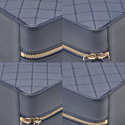 シャネル マトラッセ 2WAY チェーンショルダー スクエア カーフスキン ネイビー ゴールド金具 中古品