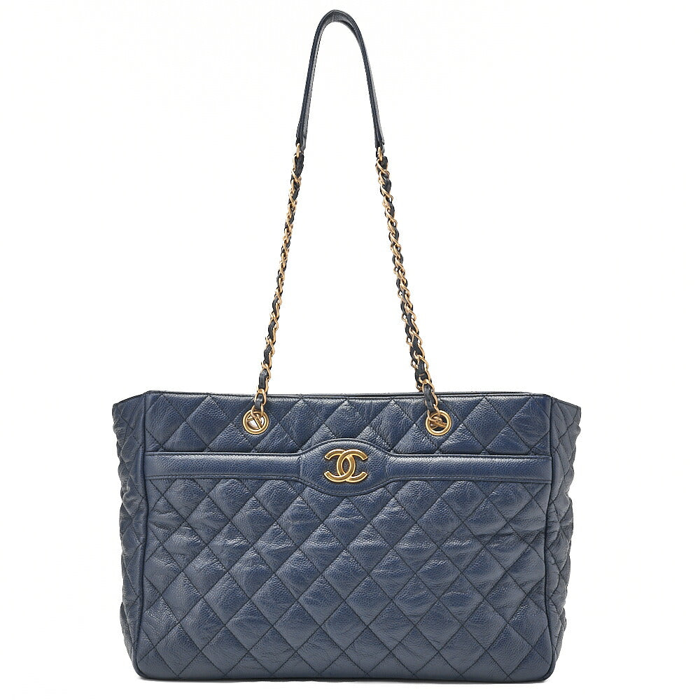 CHANEL Chanel Caviar Skin Matelasse Coco Mark Chain Tote Bag Navy Gold-Tone Hardware, Pre-Owned