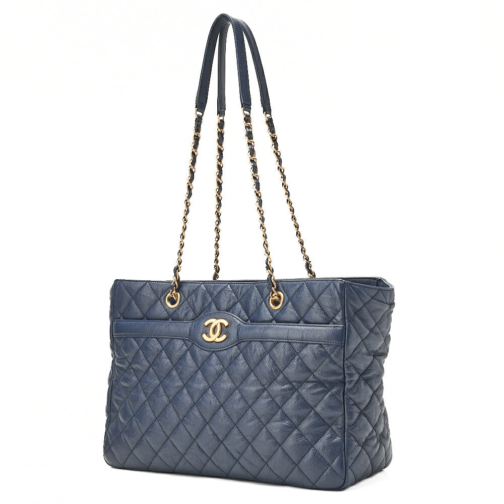 CHANEL Chanel Caviar Skin Matelasse Coco Mark Chain Tote Bag Navy Gold-Tone Hardware, Pre-Owned