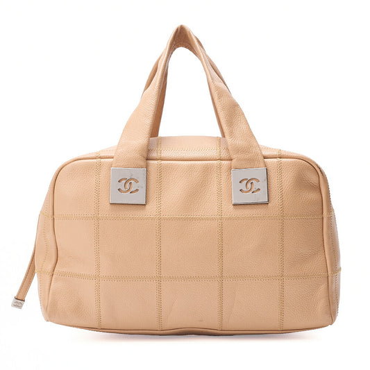 CHANEL Handbag Choco Bar Coco Mark Caviar Skin Beige Silver-Tone Hardware, Pre-Owned