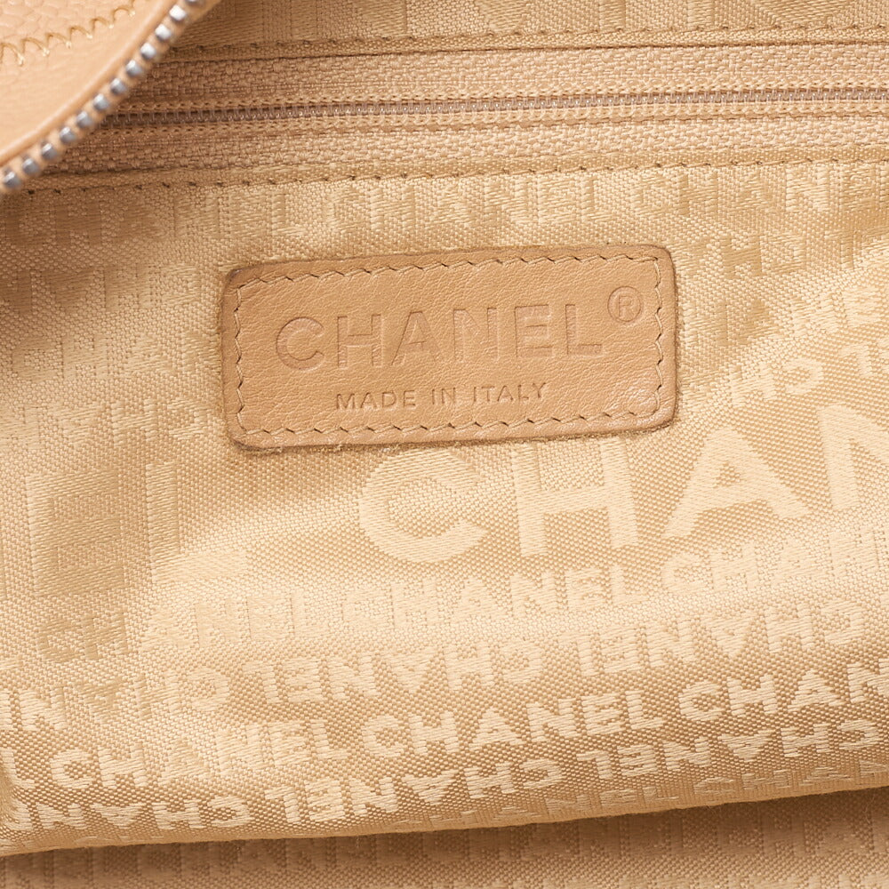 シャネル ハンドバッグ チョコバー ココマーク キャビアスキン ベージュ シルバー金具 中古品