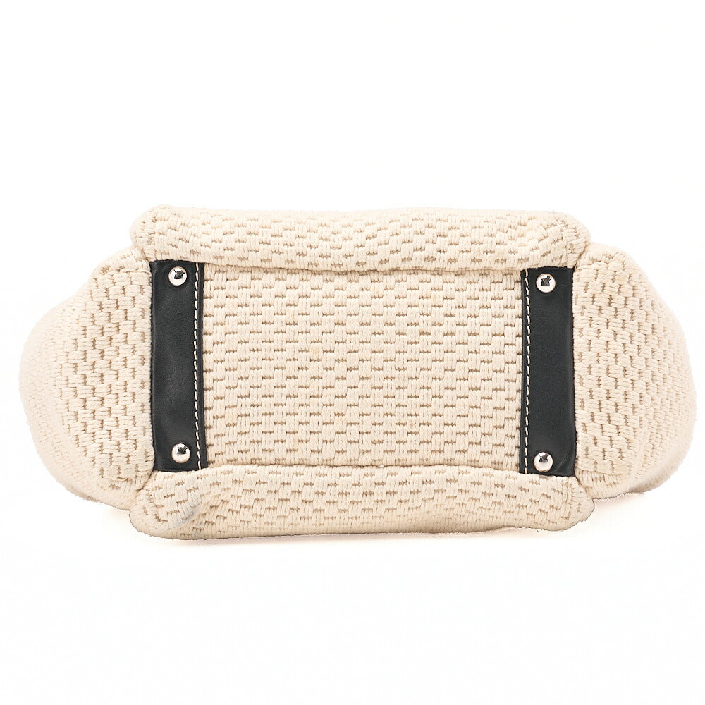 CHANEL ロゴマーク ワンショルダーバッグ コットン × ラムスキン 黒×白 シルバー金具 中古品